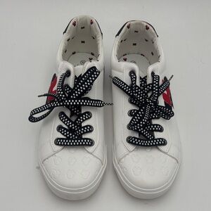 Disney White Sneakers with Black Polka Dot Laces and Red Mickey Accent